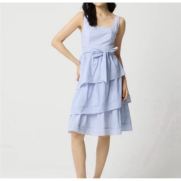 J. Crew Factory Dresses & Skirts - J. Crew Blue/White Striped Tiered Ruffle Midi Dress Size 6 Cotton Coastal Beach